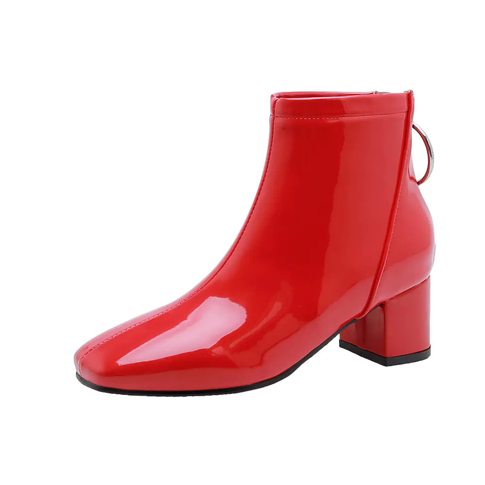 Chunky Heeled Patent Ankle Boots for Women