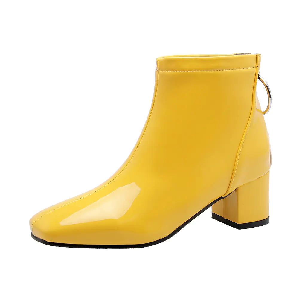 Chunky Heeled Patent Ankle Boots for Women