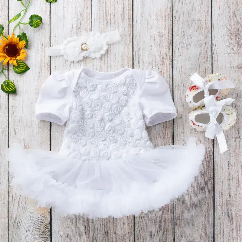 Baby Floral Short Sleeve Romper Set with Headband