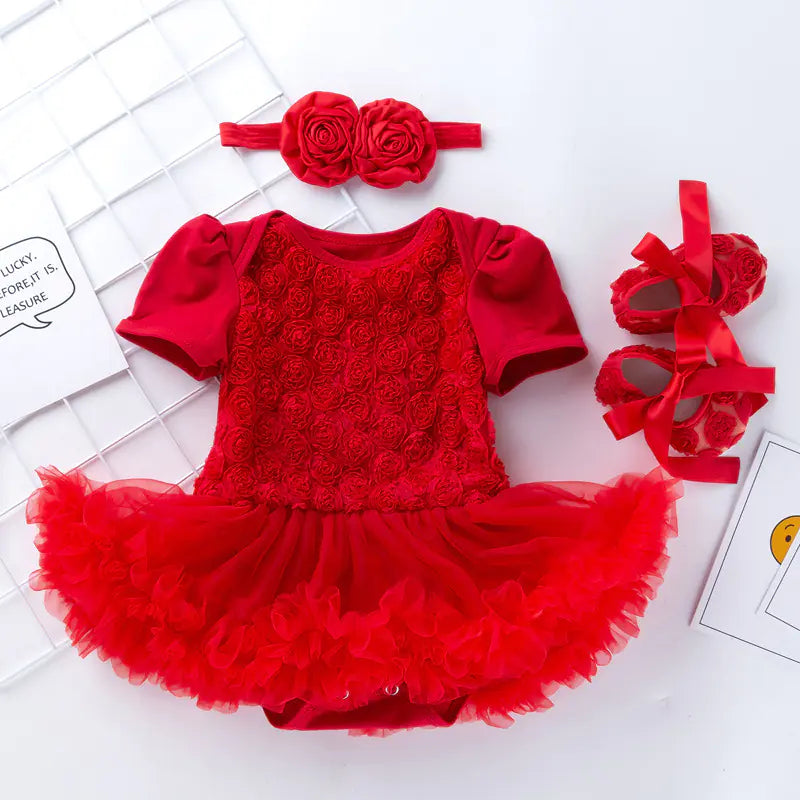 Baby Floral Short Sleeve Romper Set with Headband
