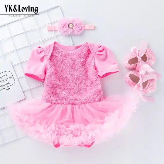 Baby Floral Short Sleeve Romper Set with Headband