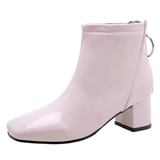 Chunky Heeled Patent Ankle Boots for Women